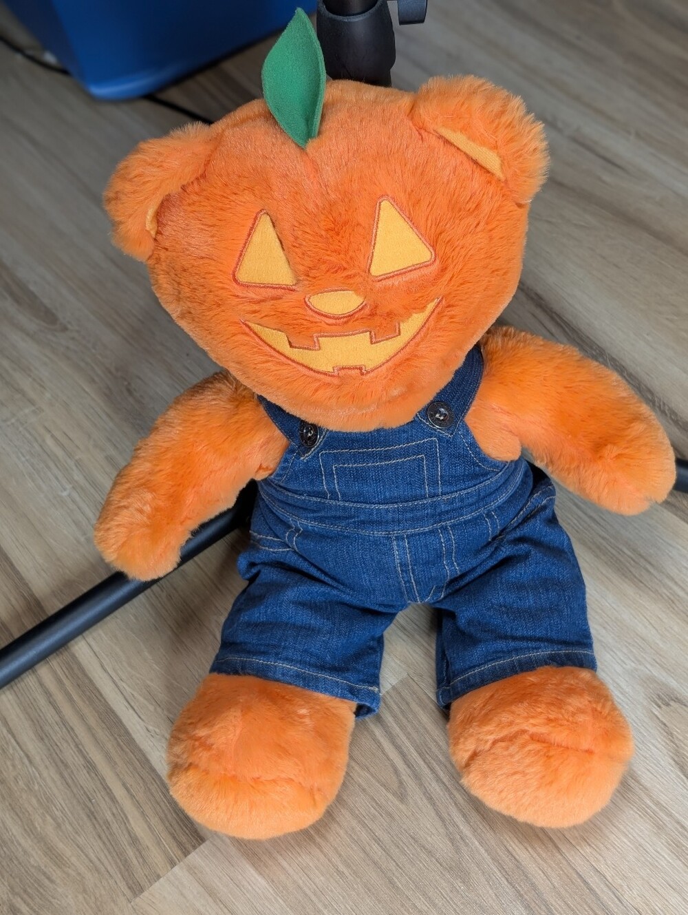 Build a Bear Glow in the Dark Halloween Pumpkin Bear 17" With Denim Overalls